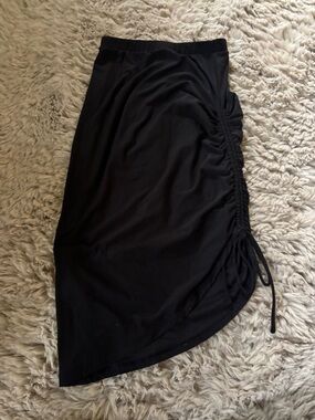 Black Ruched Side Midi Skirt